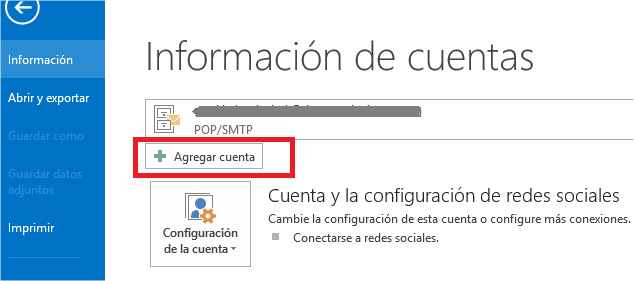 paso 2 - Configurar correo corporativo en Outlook 2016 