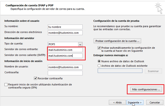 paso 5 - Configurar correo corporativo en Outlook 2016 